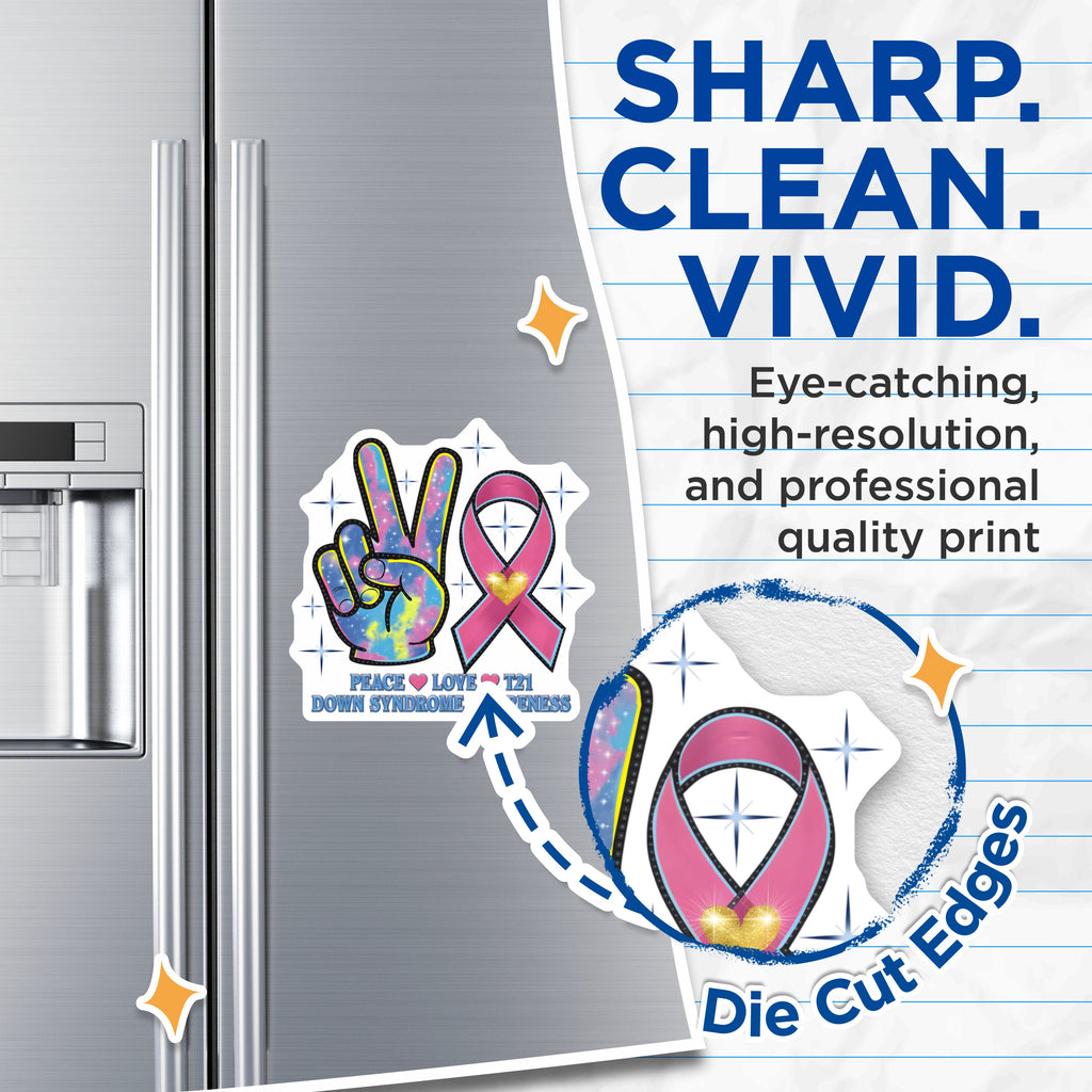 (2 Pack) Down Syndrome Awareness Magnets - T21 Support Peace Sign - Ribbon Advocacy - Trisomy 21 Gifts - Special Needs - 5 Inches On Longest Side - Thick Durable Magnet - Made in USA - MAG37580