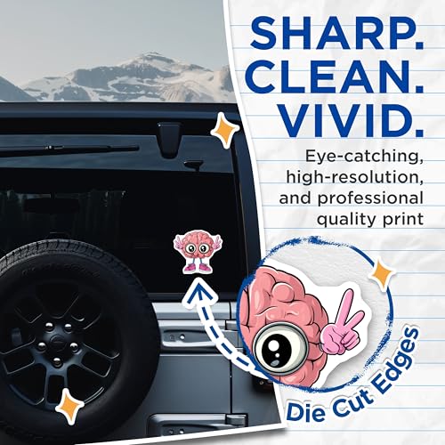 (2 Pack) Funny Brain Stickers - Cute Kawaii Brain Decal - Cartoon Brain Art Sticker - 5" On Longest Side - Sticks to Smooth Flat Surfaces - Made in USA - BMCS6886