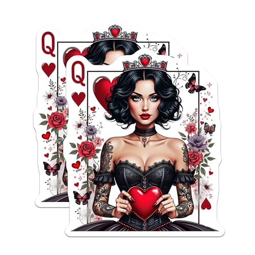 (2 Pack) Queen of Hearts Stickers - Gothic Heart Stickers - Dark Queen Stickers - 5" On Longest Side - Sticks to Smooth Flat Surfaces - Made in USA - BMCS4667