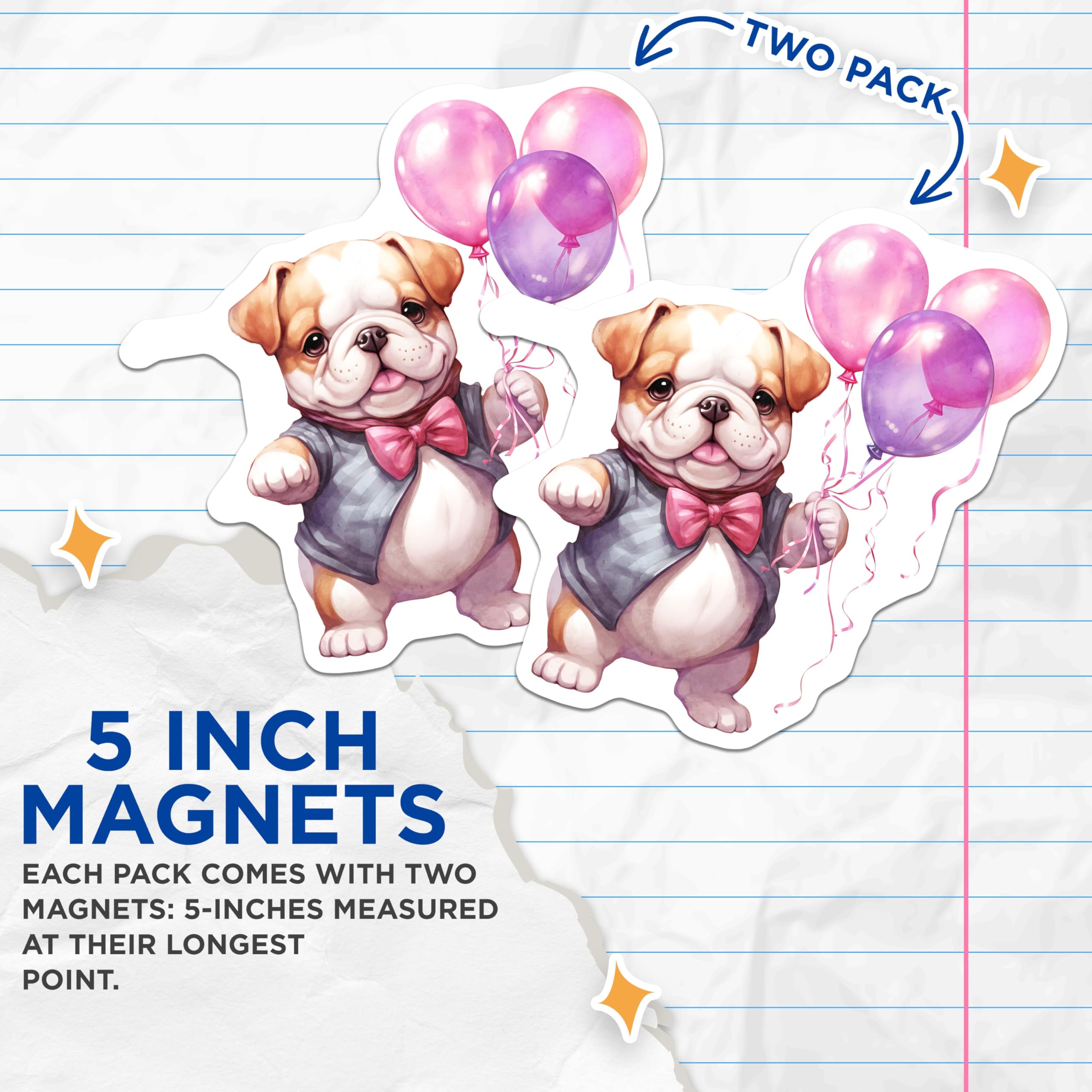 (2 Pack) Bulldog Magnets - Balloon Animal Decor - Cute Puppy Illustration - 5" On Longest Side - Premium Magnet - for Cars, Refrigerators, Toolboxes, Lockers - Made in USA - MAG16649