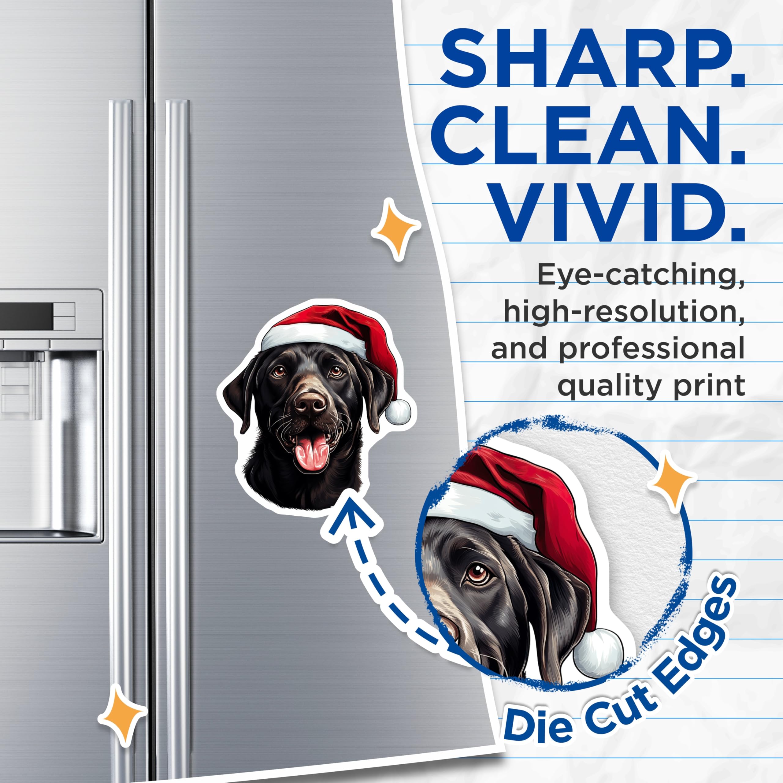 (2 Pack) Black Lab Christmas Magnets - Santa Hat Dog Magnets - Holiday Pet Refrigerator Decor - 5 Inches On Longest Side - Thick Durable Magnet - Made in USA - MAG25808