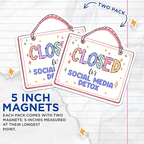 (2 Pack) Closed for Social Media Detox Magnets - Motivational Office Decor - Encouraging Signs for Home - 5" On Longest Side - for Cars, Fridges, Toolboxes - Made in USA - MAG7511