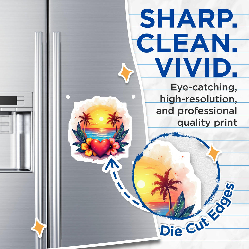 (2 Pack) Tropical Beach Sunset Heart Magnets - Romantic Island Paradise Decor - Vacation Love Symbol Refrigerator - 5 Inches On Longest Side - Thick Durable Magnet - Made in USA - MAG27734