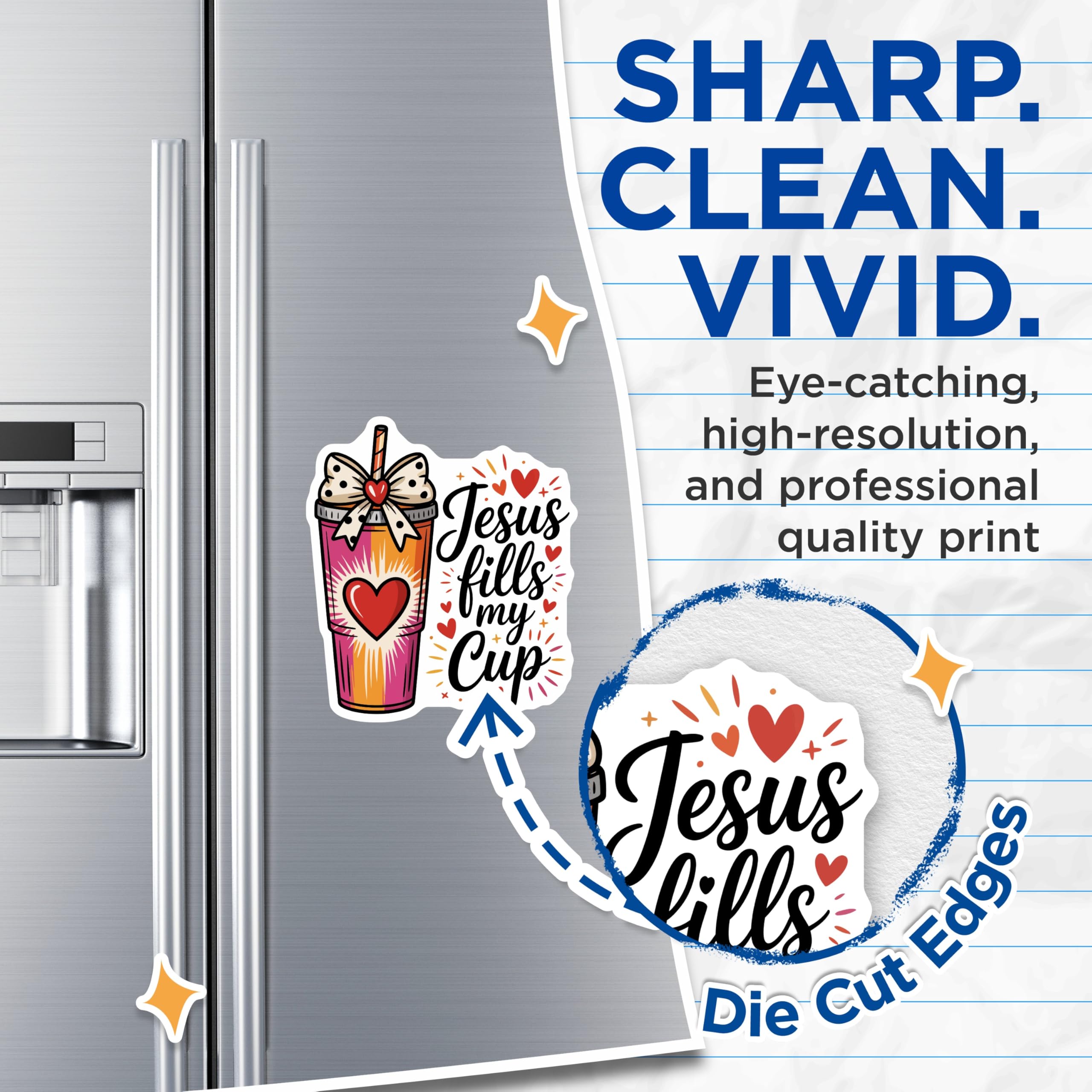 (2 Pack) Jesus Fills My Cup Magnets - Christian Faith Decor - Inspirational Religious Reminders - 5 Inches On Longest Side - Thick Durable Magnet - Made in USA - MAG21271