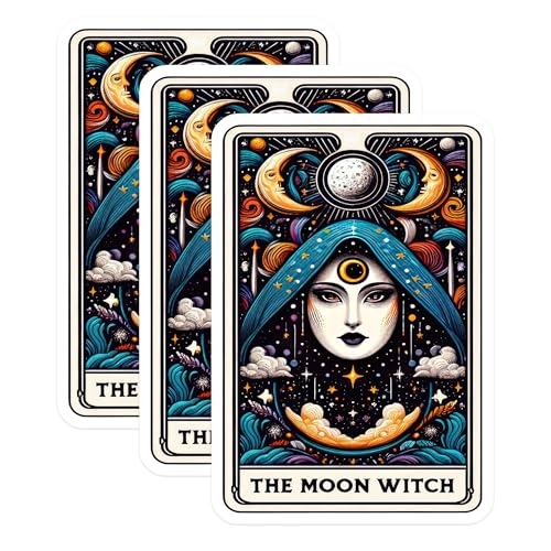 (3 Pack) Moon Witch Decals - Tarot Card Stickers - Laptop Decals - 3 Inches On Longest Side - Easy Peel & Apply - Made in USA - 3MCS4226