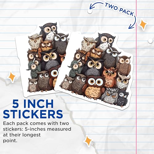(2 Pack) Cute Owl Stickers - Woodland Friends Owl Stickers - Adorable Animal Stickers - 5" On Longest Side - Sticks to Any Smooth Flat Surface - Made in USA - BMCS3060