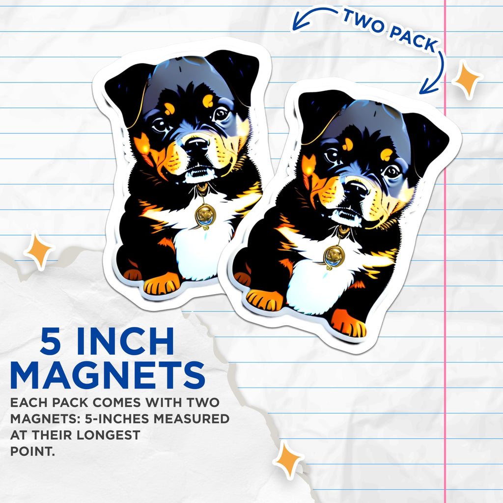(2 Pack) Rottweiler Puppy Magnets - Cute Dog Lover Decor - Pet Animal Art Magnets - 5 Inches On Longest Side - Thick Durable Magnet - Made in USA - MAG22325