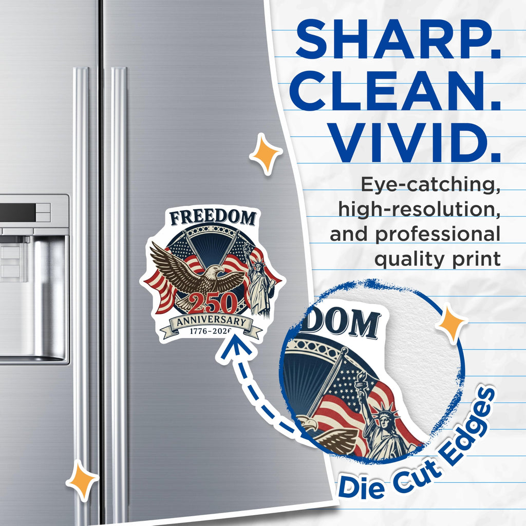 (2 Pack) 250th Anniversary Freedom Magnets - Patriotic Americana - Eagle Statue Liberty - 5 Inches On Longest Side - Thick Durable Magnet - Made in USA - MAG28974