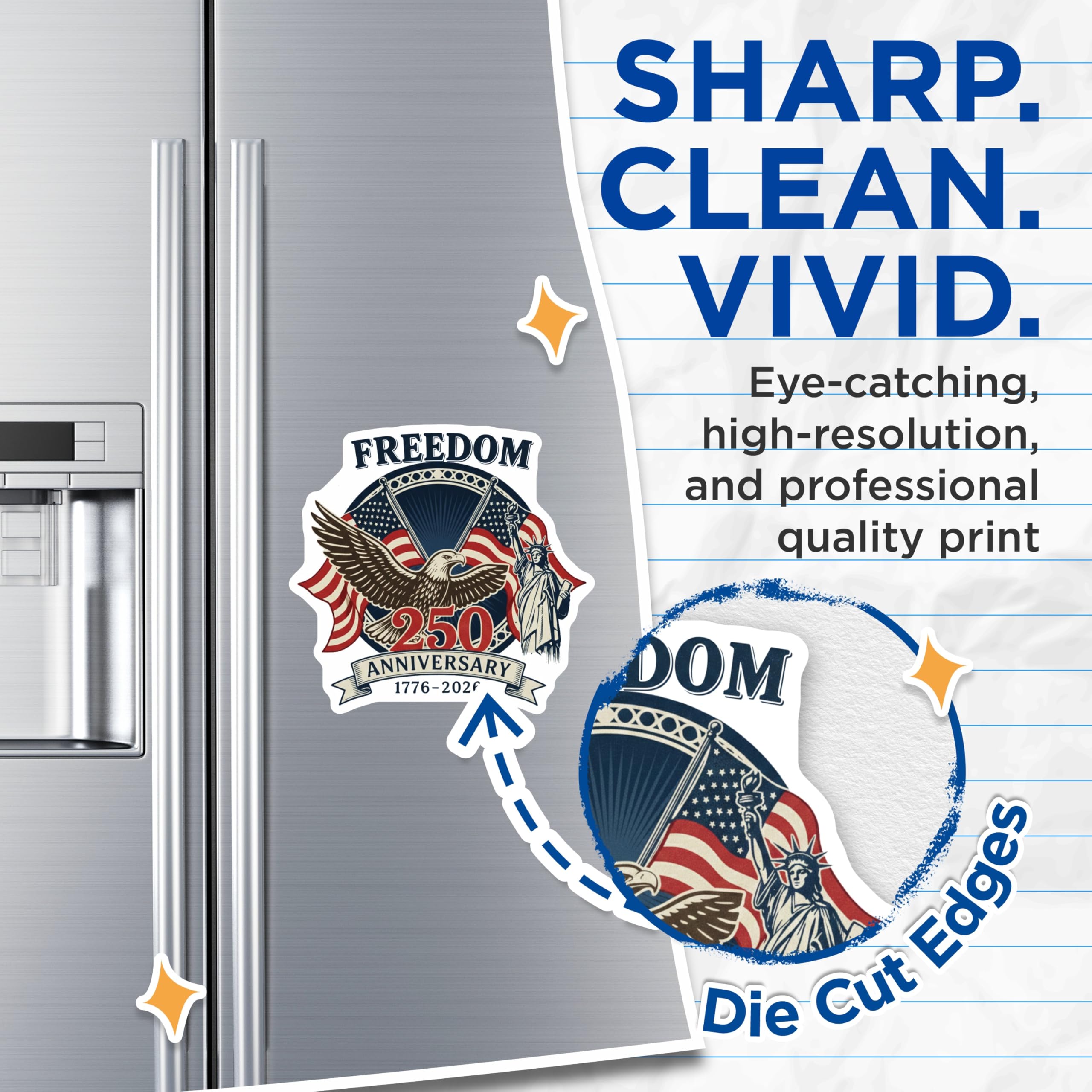 (2 Pack) 250th Anniversary Freedom Magnets - Patriotic Americana - Eagle Statue Liberty - 5 Inches On Longest Side - Thick Durable Magnet - Made in USA - MAG28974