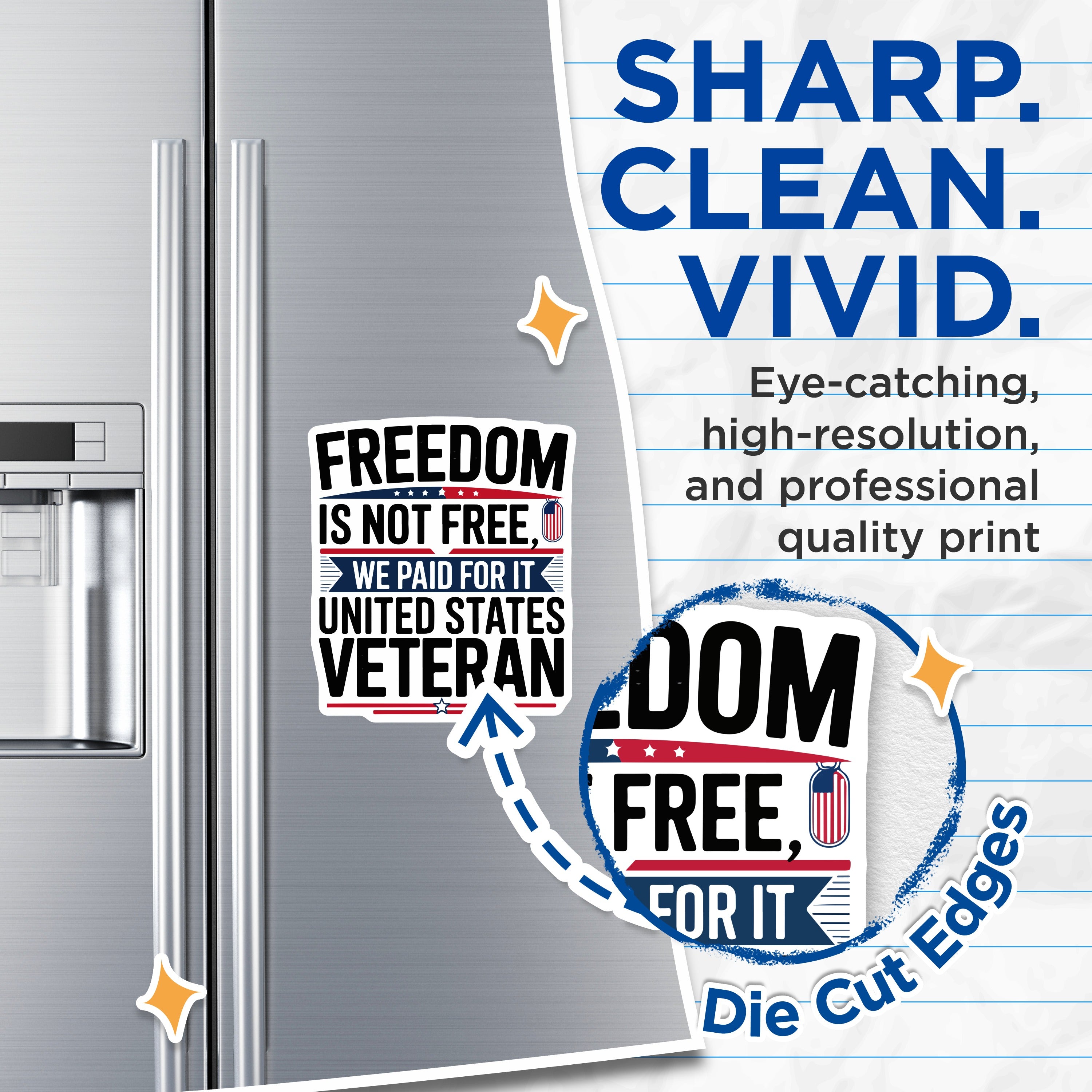 (2 Pack) United States Veteran Magnets - Freedom is Not Free - Patriotic Military Decor - 5 Inches On Longest Side - Thick Durable Magnet - Made in USA - MAG38936