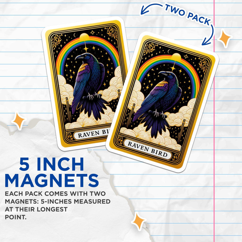 (2 Pack) Raven Bird Magnets - Mystical Rainbow Celestial Art - Cosmic Starry Night Decor - Unique Magical Fridge Accents - 5 Inches On Longest Side - Thick Durable Magnet - Made in USA - MAG22039