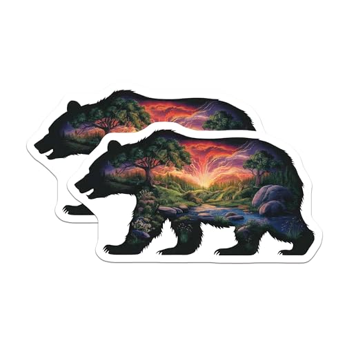 (2 Pack) Bear Silhouette Art Magnets - Scenic Nature Artwork - Wildlife Animal Decor - 5" On Longest Side - for Cars, Fridges, Toolboxes - Made in USA - MAG6871