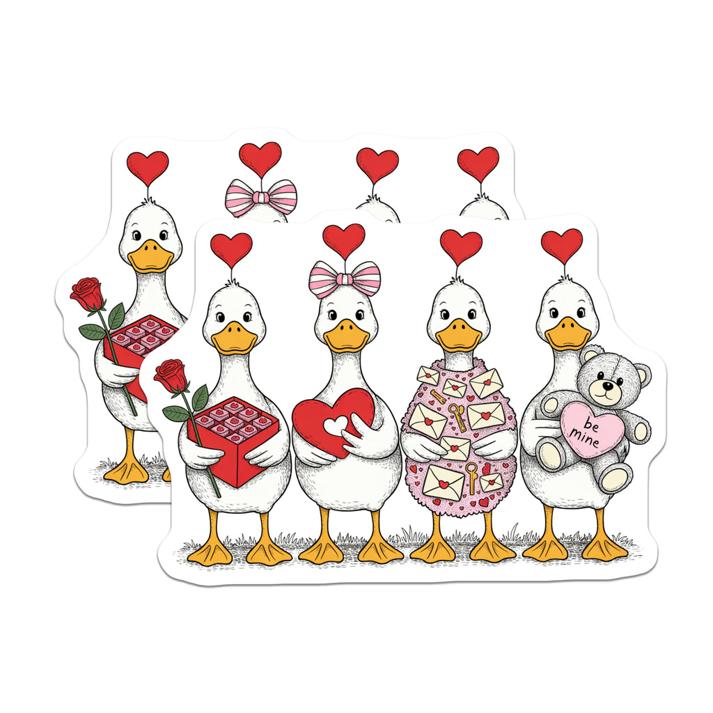 (2 Pack) Valentine Goose Magnets - Cute Love Ducks - Romantic Animal Art - Sweetheart Day Decor - Adorable Fridge Accent - 5 Inches On Longest Side - Thick Durable Magnet - Made in USA - MAG36533