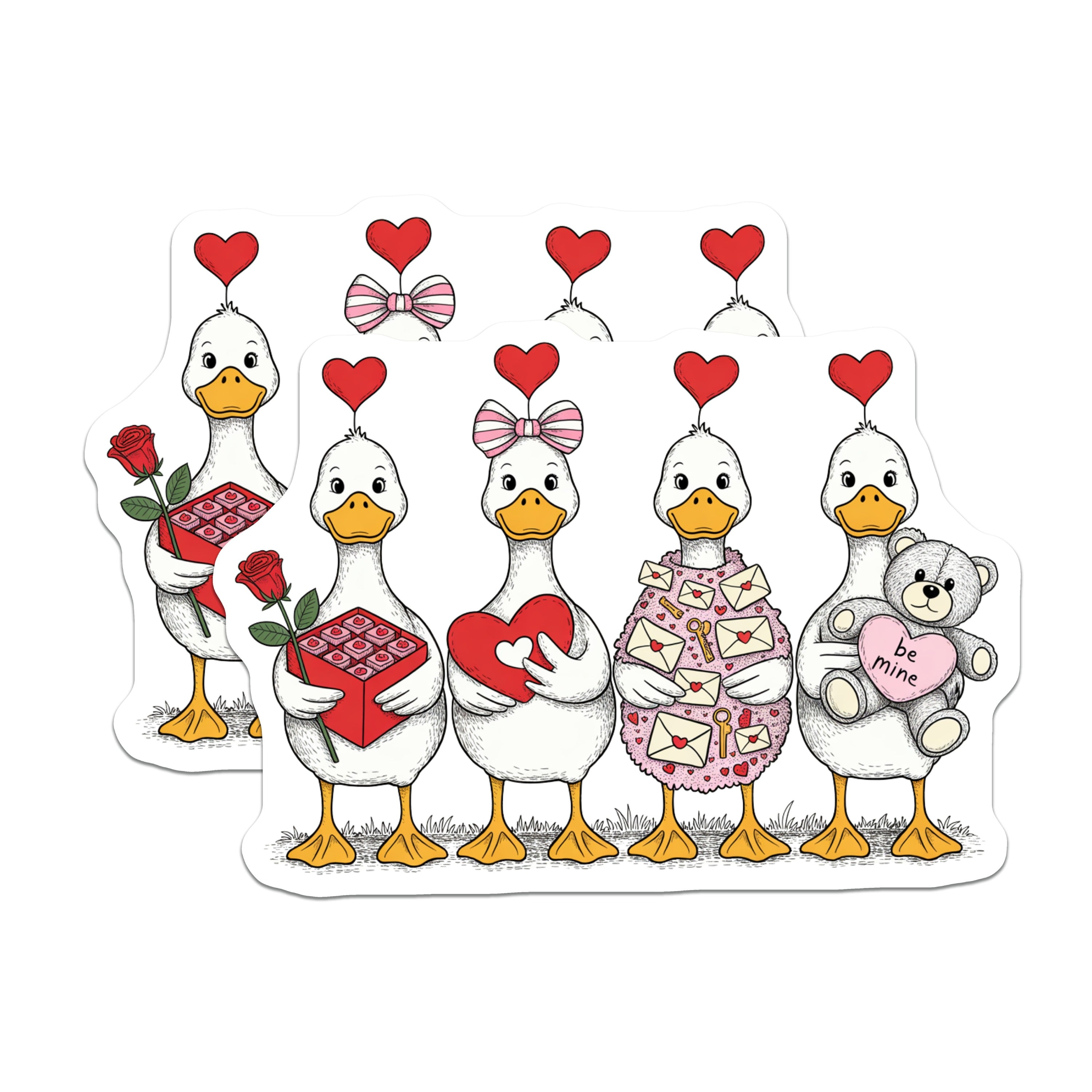 (2 Pack) Valentine Goose Magnets - Cute Love Ducks - Romantic Animal Art - Sweetheart Day Decor - Adorable Fridge Accent - 5 Inches On Longest Side - Thick Durable Magnet - Made in USA - MAG36533