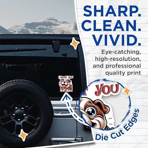 (2 Packs) I Woof You Bulldog Stickers - Bulldog Dog Breed Decals - 5 Inches On Longest Side - Premium Vinyl Decal - Sticks to Any Smooth Flat Surface - Made in USA - BMCS2409