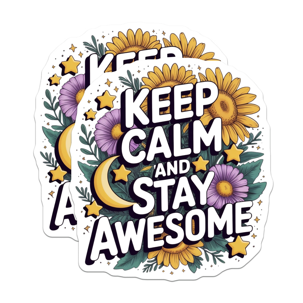 (2 Pack) Keep Calm Stay Awesome Magnets - Sunflower Floral Decor - Uplifting Locker Fridge Accent - 5 Inches On Longest Side - Thick Durable Magnet - Made in USA - MAG36850