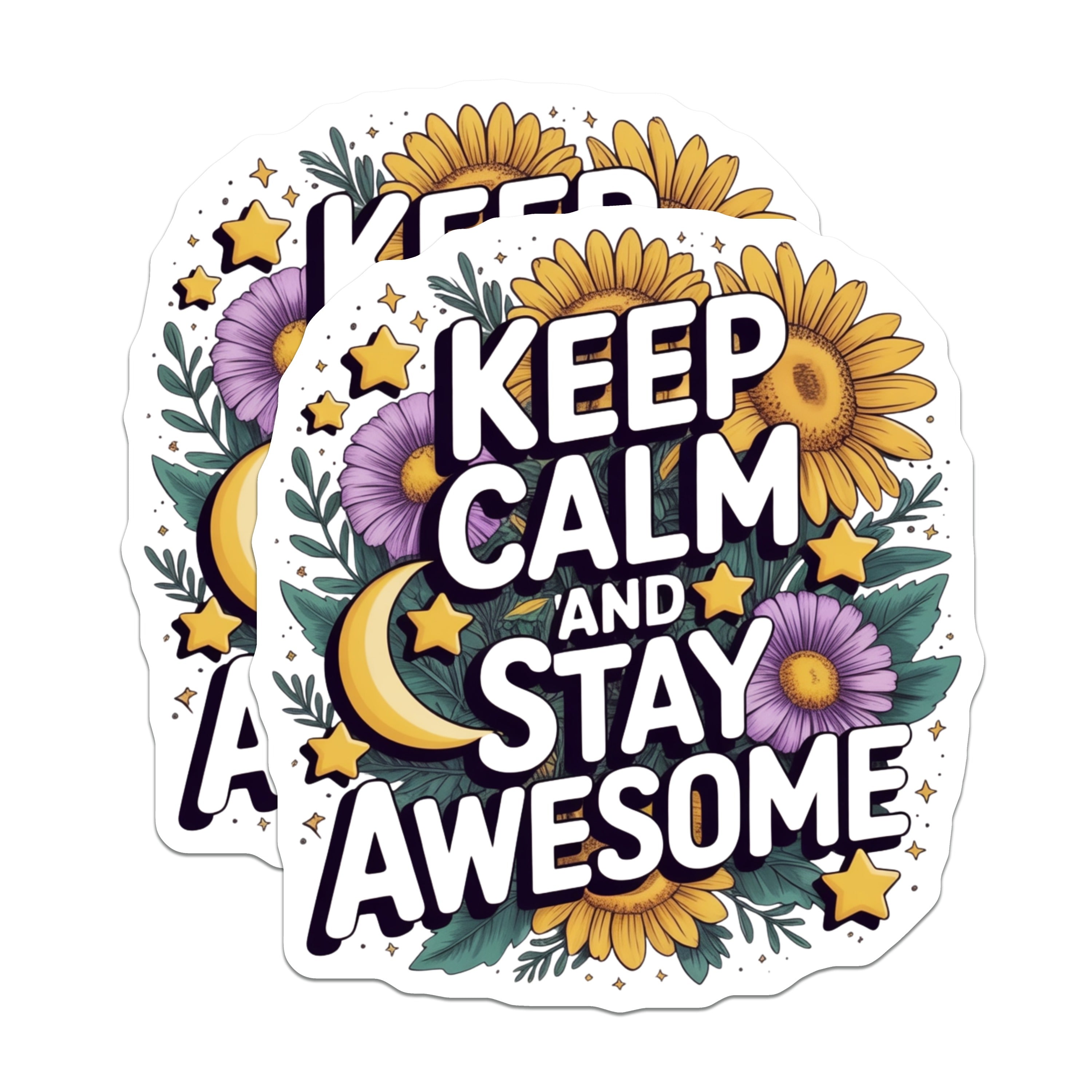 (2 Pack) Keep Calm Stay Awesome Magnets - Sunflower Floral Decor - Uplifting Locker Fridge Accent - 5 Inches On Longest Side - Thick Durable Magnet - Made in USA - MAG36850
