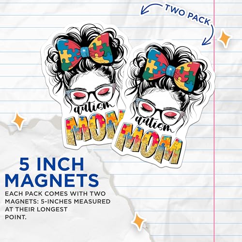 (2 Pack) Mother's Day Decoration Magnet - Support Autism Mothers - 5" On Longest Side - Sticks to Smooth Flat Surfaces - Made in USA - MAG9697