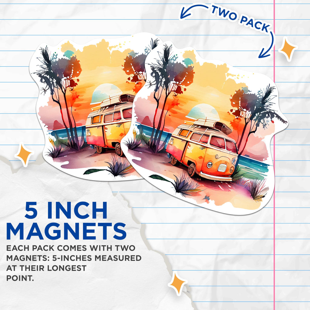 (2 Packs) Sunset On The Beach Magnets - Beach Bum Surfer Aloha Good Vibes Magnets - 5 Inches On Longest Side - Premium Magnet - for Fridges, Toolboxes, Cars - Made in USA - MAG2321