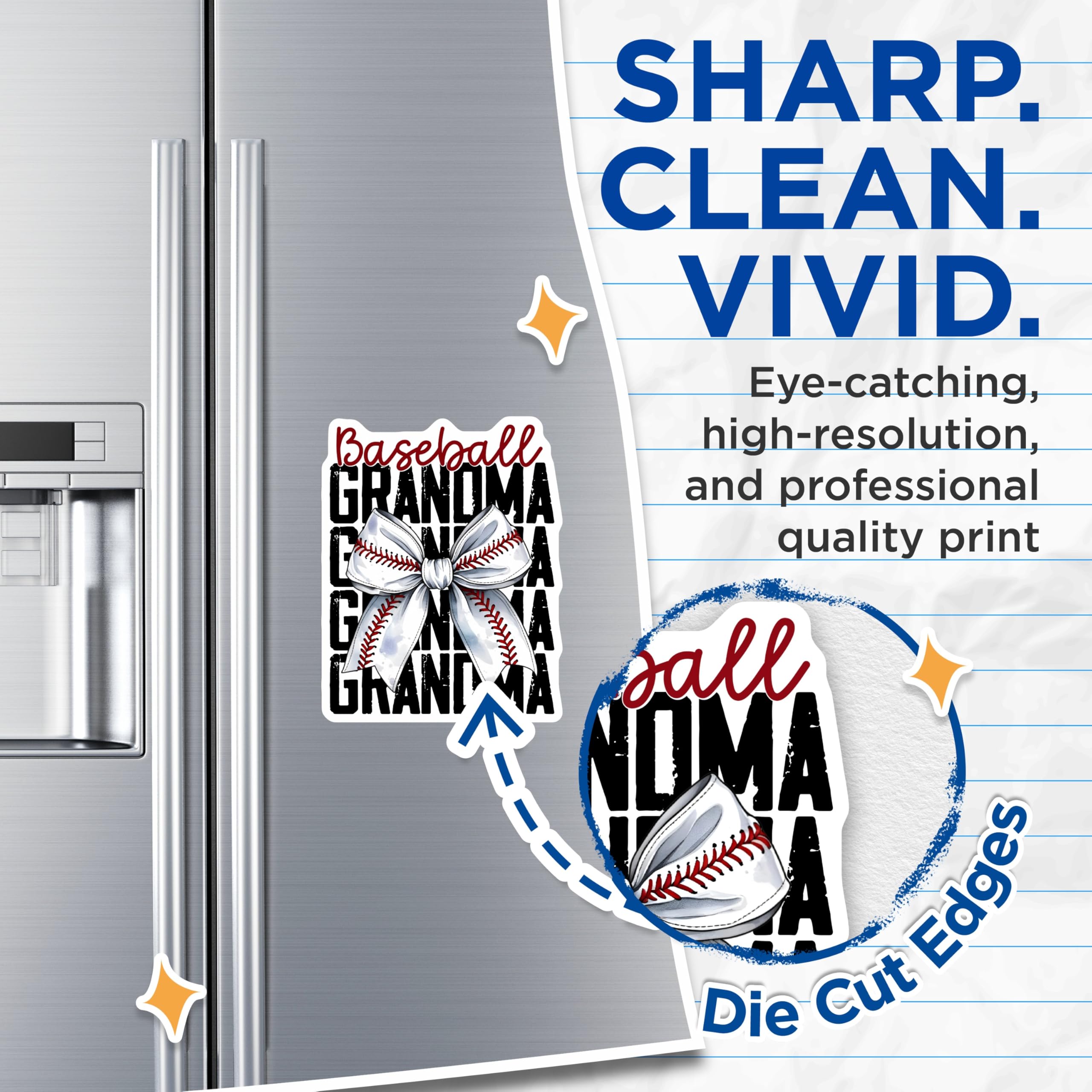 (2 Pack) Baseball Grandma Magnets - Game Day Decor - Sports Fan Accessories - 5 Inches On Longest Side - Thick Durable Magnet - Made in USA - MAG22539