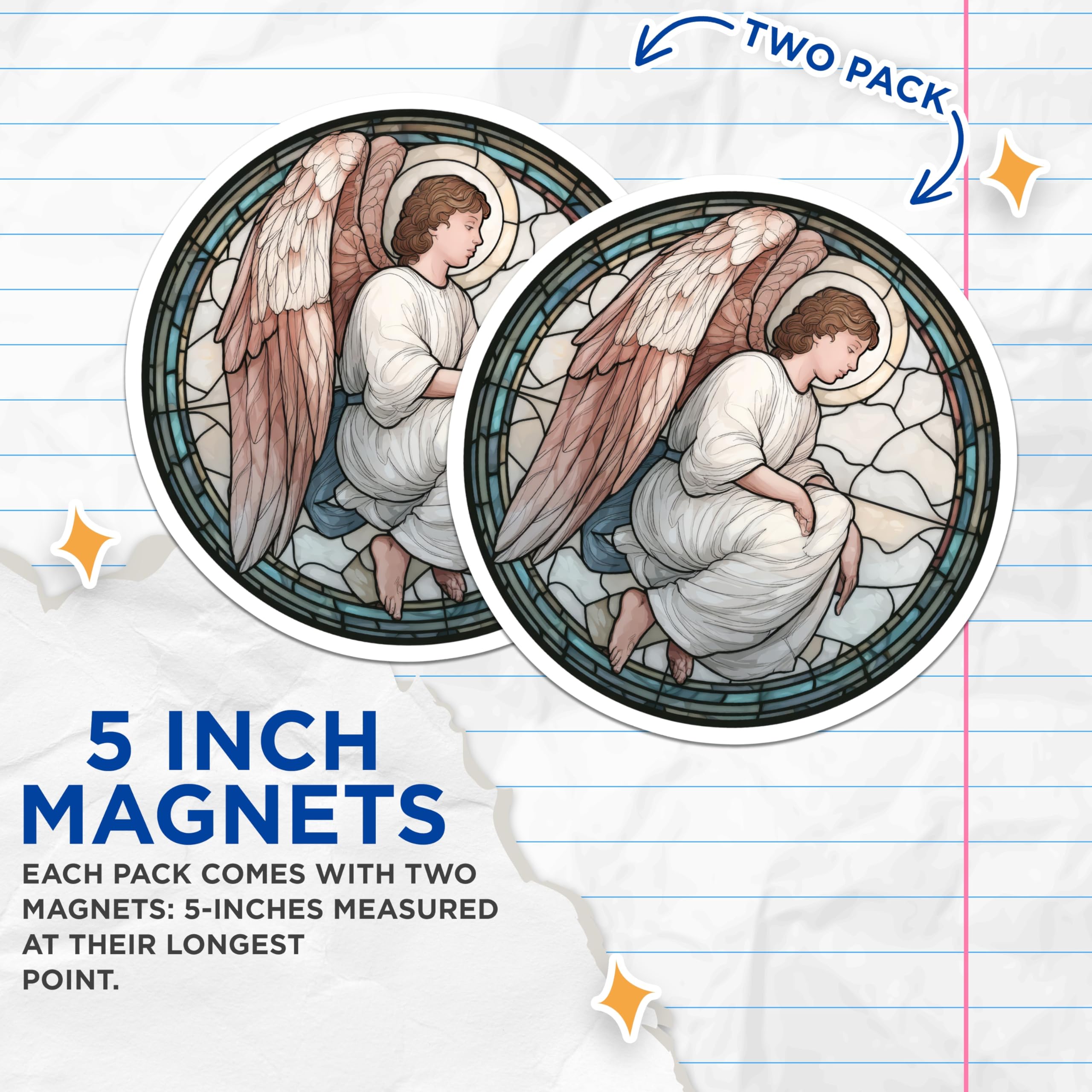 (2 Pack) Angel Magnets - Stained Glass Style - Religious Home Decor - 5" On Longest Side - Premium Magnet - for Cars, Refrigerators, Toolboxes, Lockers - Made in USA - MAG14175
