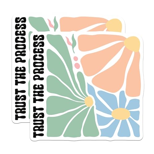 (2 Pack) Trust The Process Stickers - Inspirational Sticker Decal - Motivational Floral Sticker - 5" On Longest Side - Sticks to Smooth Flat Surfaces - Made in USA - BMCS3829