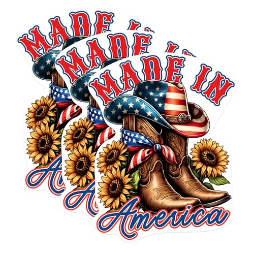 (3 Pack) American Cowboy Decals - Patriotic Boots - Sunflower Decals - 3 Inches On Longest Side - Easy Peel & Apply - Made in USA - 3MCS1008