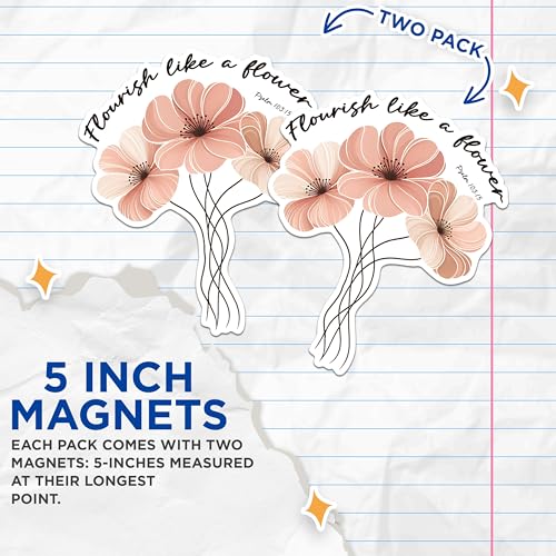(2 Pack) Flourish Like A Flower Magnets - Inspirational Quote Magnets - Floral Design Magnets- 5" On Longest Side - for Fridges, Toolboxes, Cars - Made in USA - MAG2836