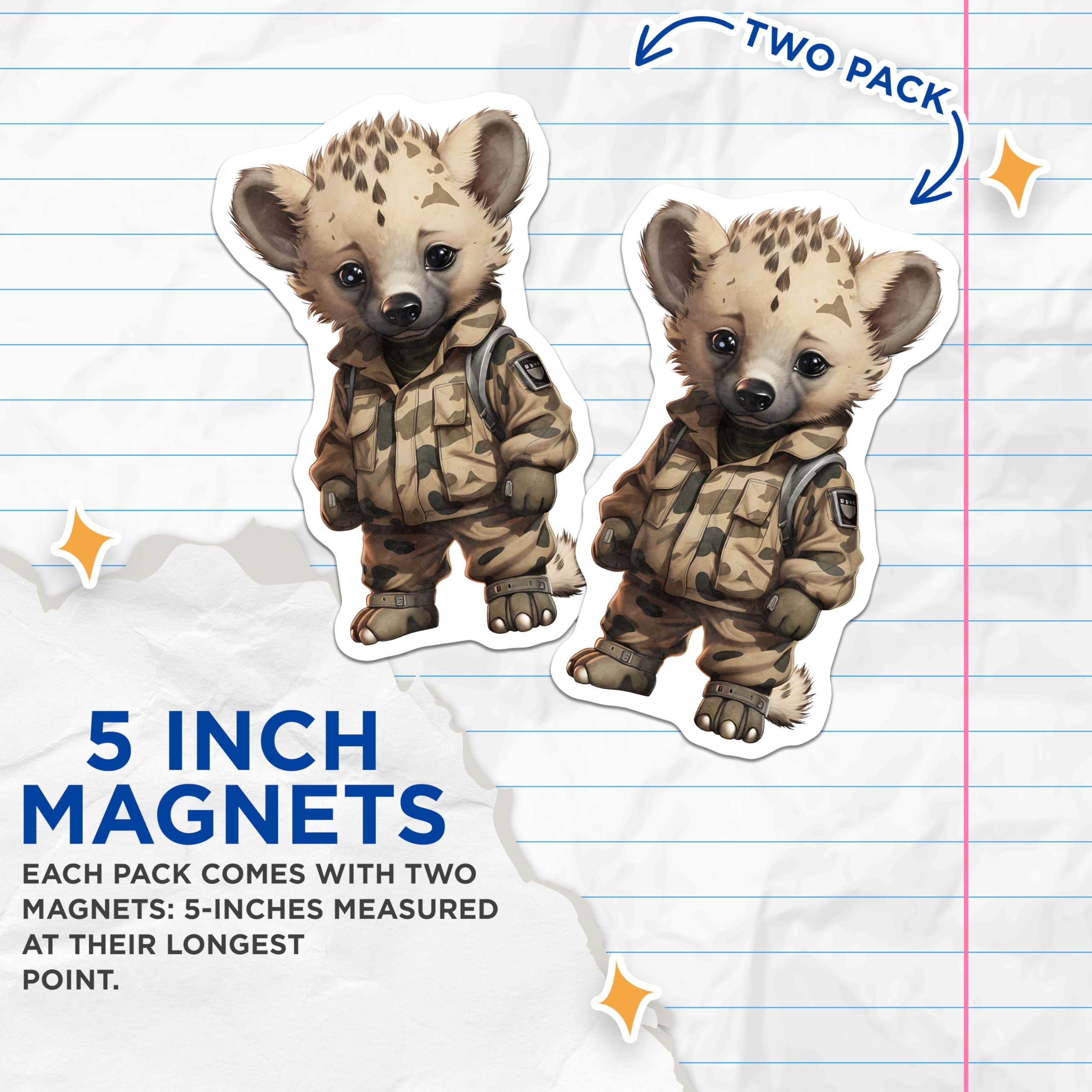 (2 Pack) Hyena Animal Magnets - Cute Character - Refrigerator Decorations - 5" On Longest Side - Premium Magnet - for Cars, Refrigerators, Toolboxes, Lockers - Made in USA - MAG16868