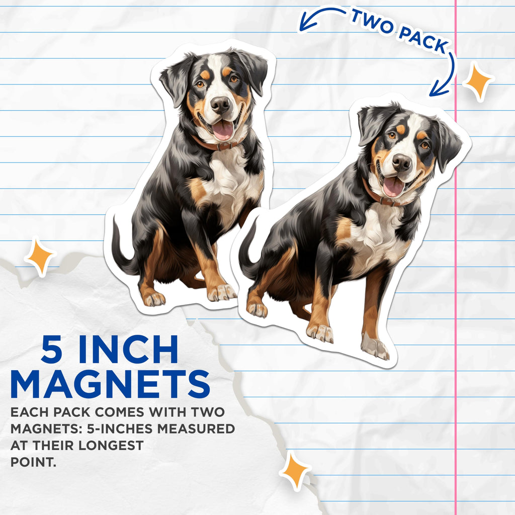 (2 Pack) Entlebucher Mountain Dog Magnets - Swiss Canine Enthusiast Decor - Fridge Locker Pet Portrait Magnet for Dog Lovers - 5 Inches On Longest Side - Thick Durable Magnet - Made in USA - MAG24827