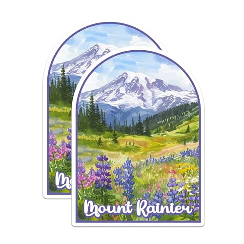 (2 Pack) Mount Rainier National Park Bumper Magnet - US National Park - Choose from 63 Parks - 5" On Longest Side - Decal for Car Bumper, Laptop, Water Bottle, Wall, and Window - MAG1533