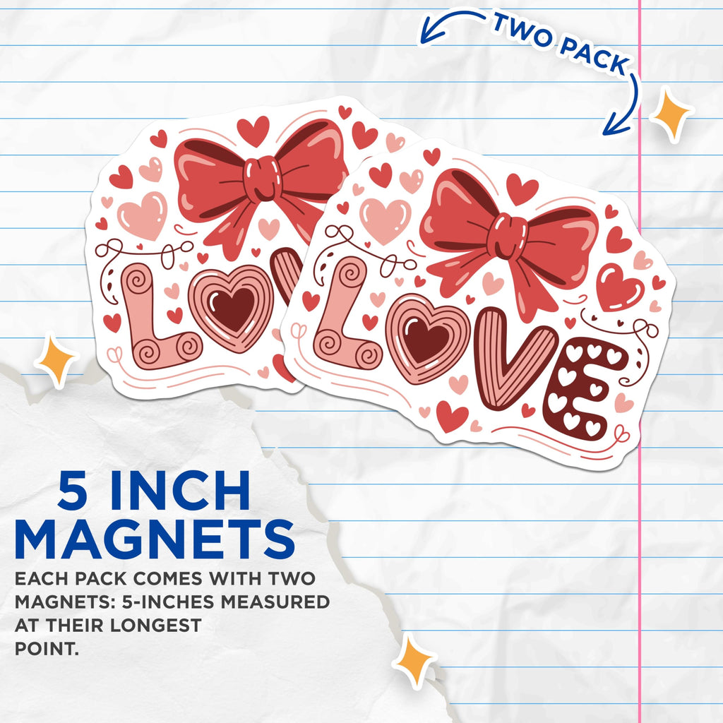 (2 Pack) Love Heart Magnets - Valentines Day Decor - Cute Fridge Magnets - 5" On Longest Side - Premium Magnet - for Cars, Refrigerators, Toolboxes, Lockers - Made in USA - MAG14498