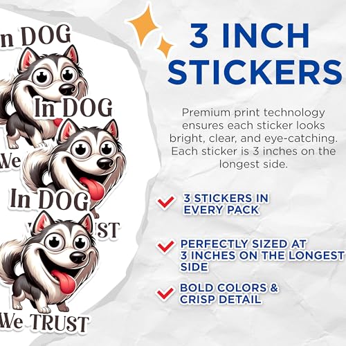 (3 Pack) in Dog We Trust Decals - Funny Dog Quote - Laptop Decals - 3 Inches On Longest Side - Easy Peel & Apply - Made in USA - 3MCS1603