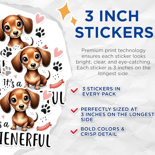 (3 Pack) Dachshund Decals - Weiner Dog Decals - Laptop Decal - 3 Inches On Longest Side - Easy Peel & Apply - Made in USA - 3MCS1244