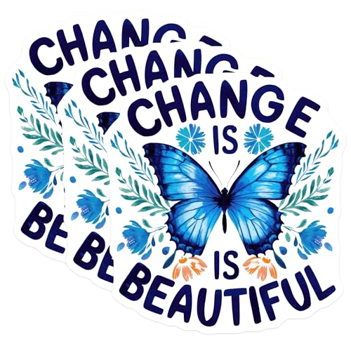 (3 Pack) Butterfly Decals - Change is Beautiful - Laptop Decals - 3 Inches On Longest Side - Easy Peel & Apply - Made in USA - 3MCS7398
