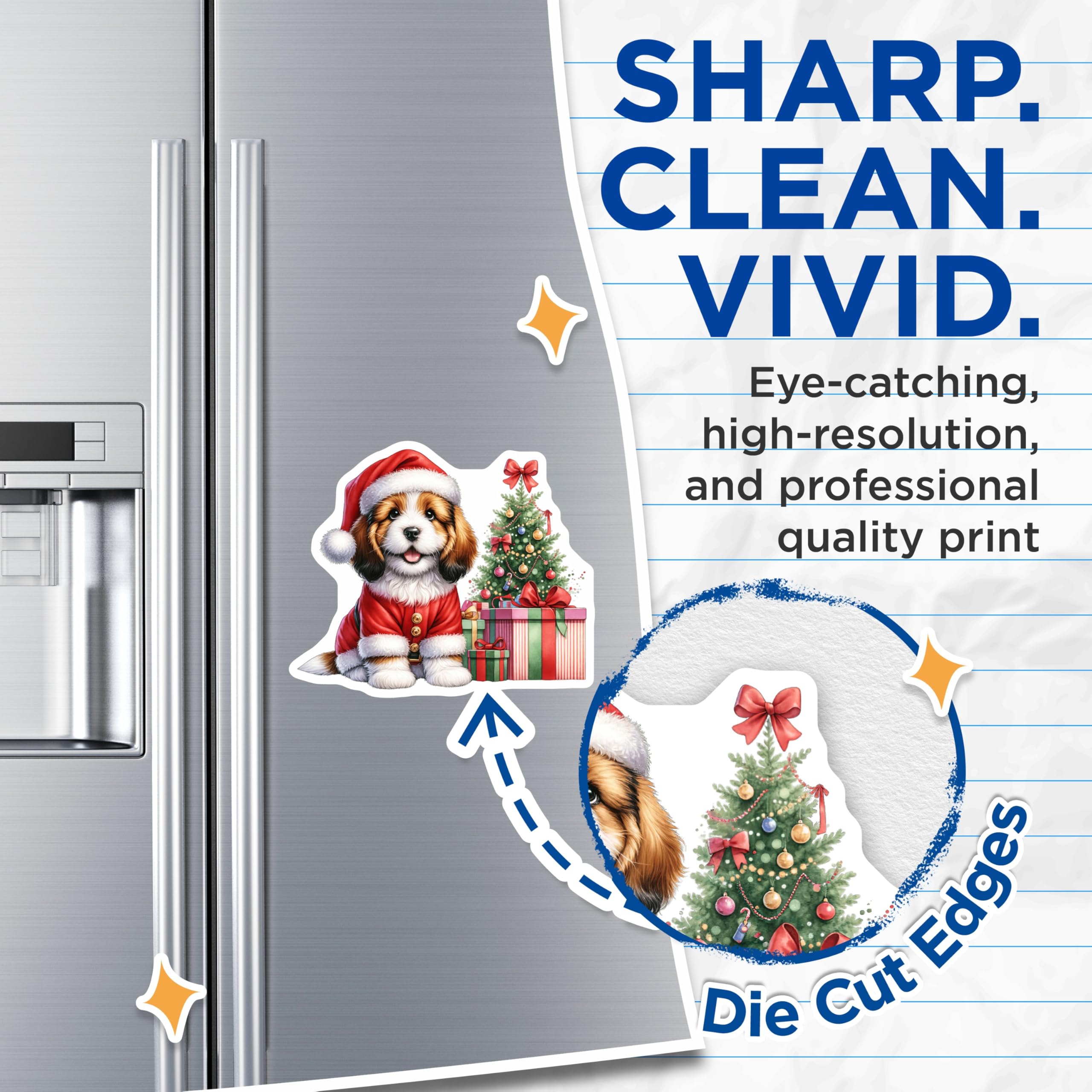 (2 Pack) Christmas Puppy Magnets - Adorable Santa Dog Holiday Decor - Festive Pet Lover Kitchen Accent - 5 Inches On Longest Side - Thick Durable Magnet - Made in USA - MAG27974