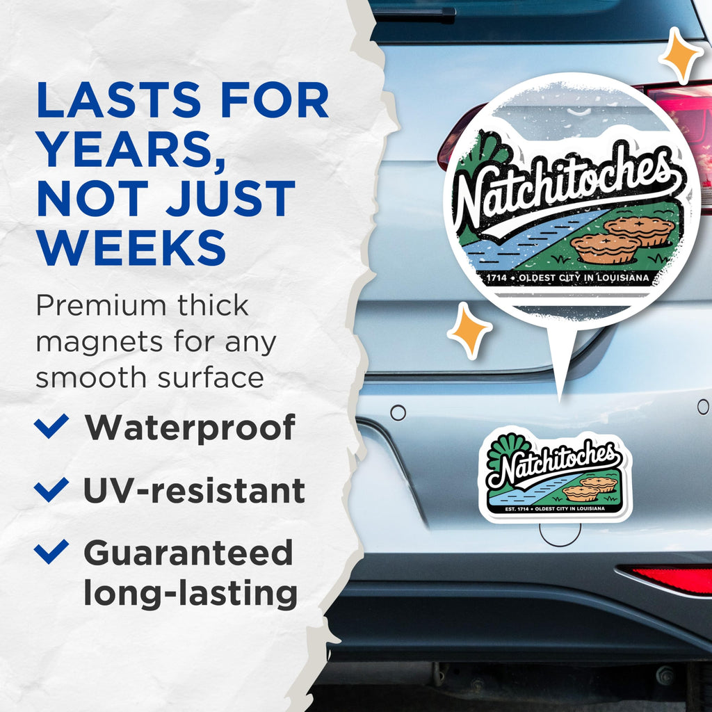 (2 Pack) Natchitoches Louisiana Magnets - Oldest City Decor - Louisiana Souvenir - 5" On Longest Side - Premium Magnet - for Cars, Refrigerators, Toolboxes, Lockers - Made in USA - MAG17140