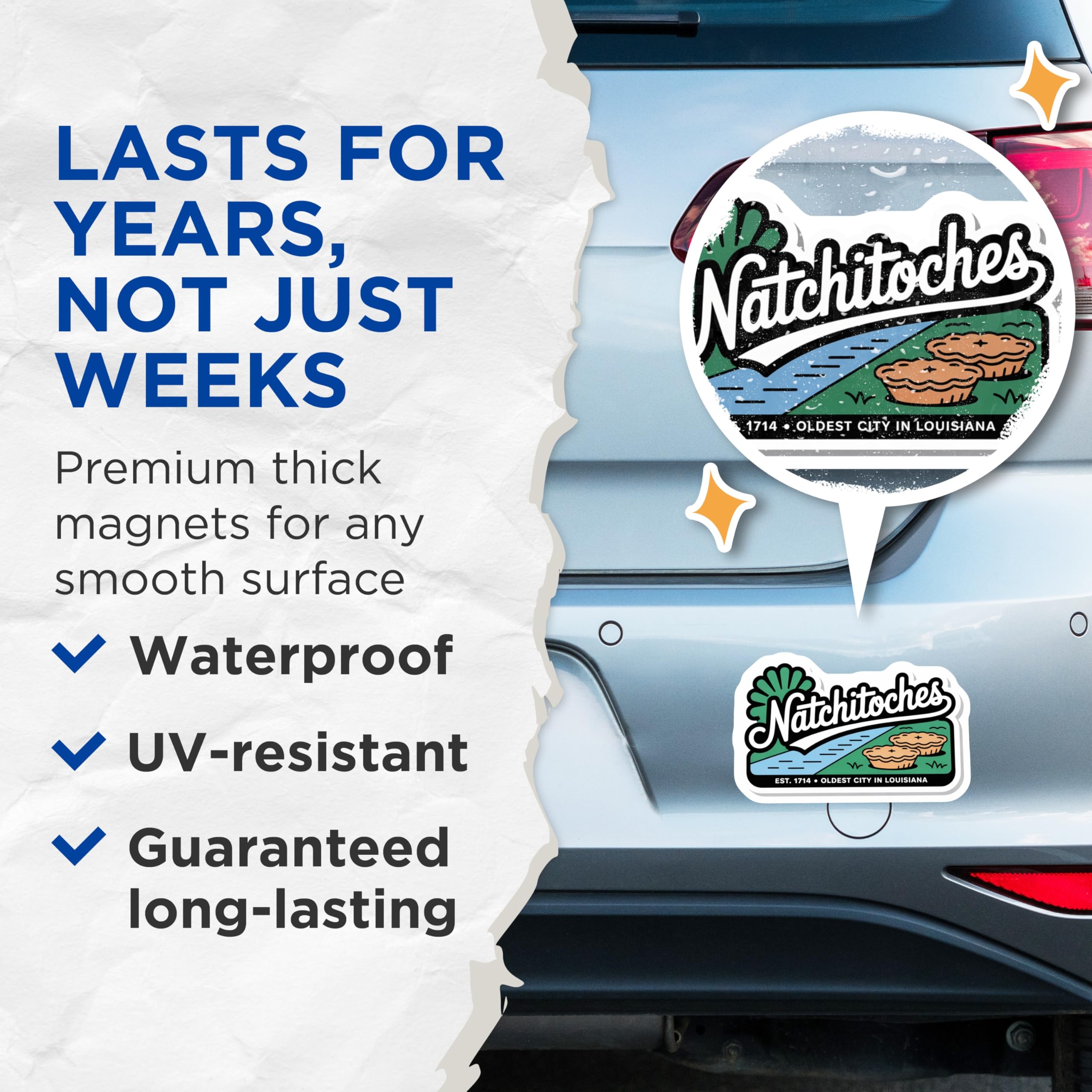 (2 Pack) Natchitoches Louisiana Magnets - Oldest City Decor - Louisiana Souvenir - 5" On Longest Side - Premium Magnet - for Cars, Refrigerators, Toolboxes, Lockers - Made in USA - MAG17140