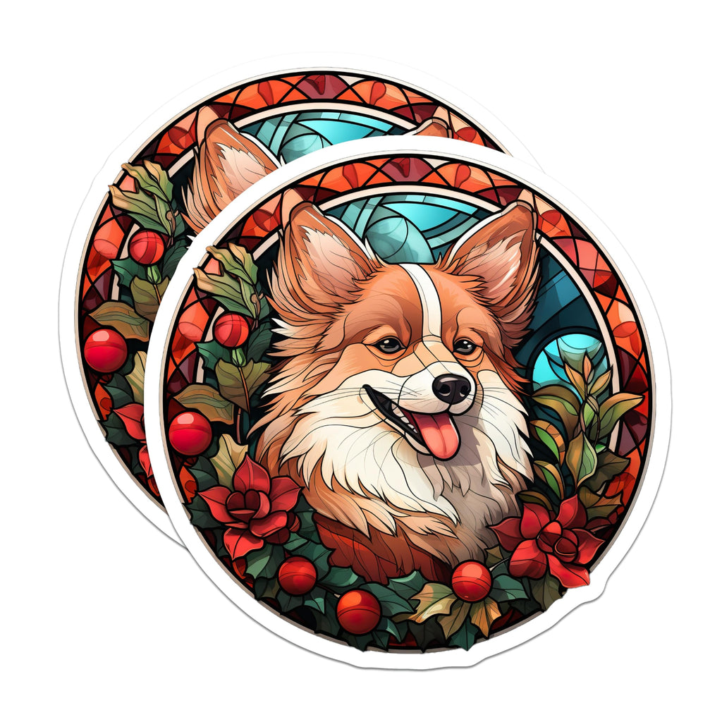 (2 Pack) Corgi Stained Glass Magnets - Holiday Dog Decor - Cute Pet Fridge Art - 5 Inches On Longest Side - Thick Durable Magnet - Made in USA - MAG27091