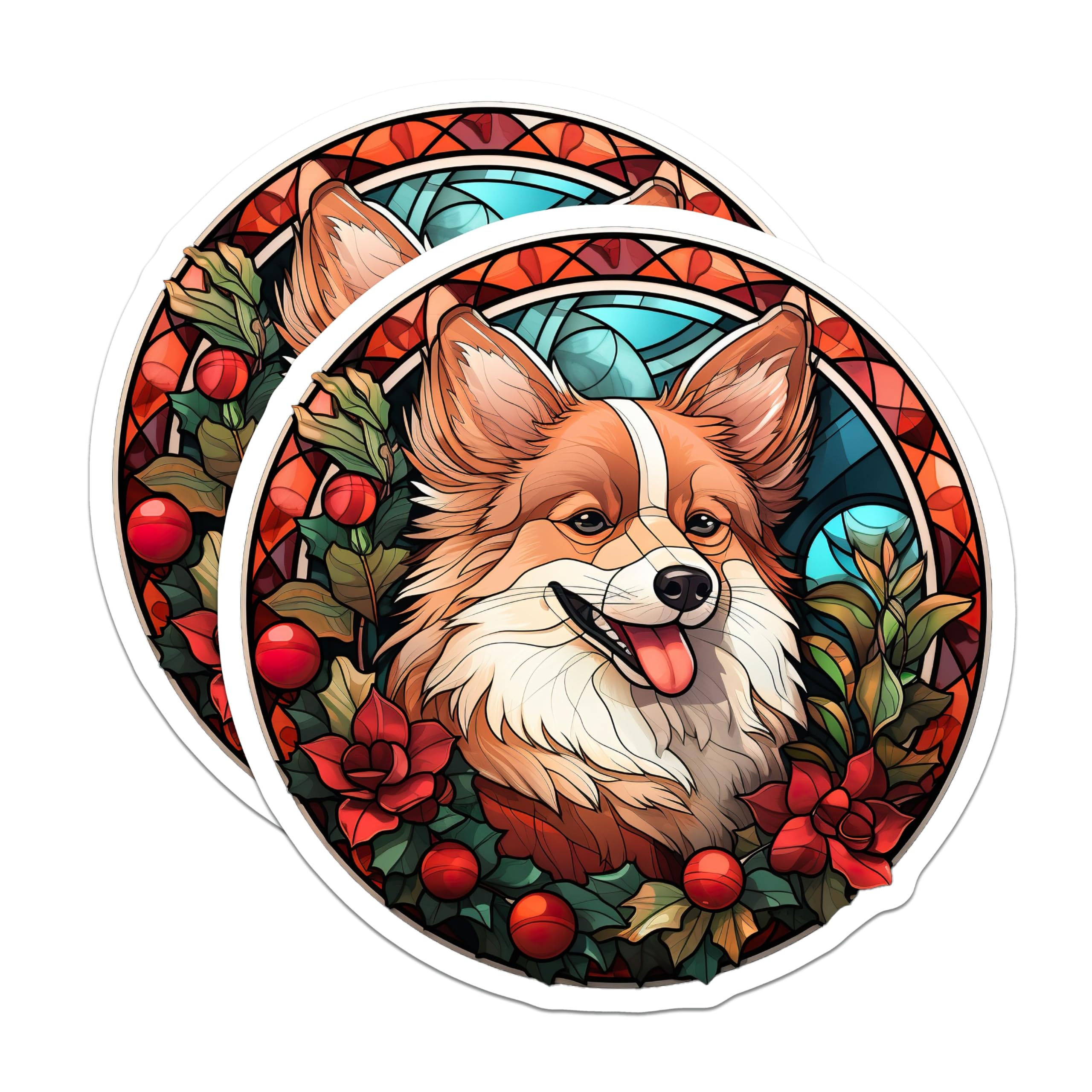(2 Pack) Corgi Stained Glass Magnets - Holiday Dog Decor - Cute Pet Fridge Art - 5 Inches On Longest Side - Thick Durable Magnet - Made in USA - MAG27091