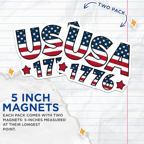 (2 Pack) USA 1776 Magnets - Patriotic Fridge - American Flag - Independence Day - Red White Blue - 5" On Longest Side - for Cars, Fridges, Toolboxes - Made in USA - MAG3886