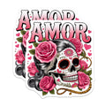 (2 Pack) Day of the Dead Sugar Skull Magnets - Amor Love Roses - Mexican Folk Art Calavera Decor - 5 Inches On Longest Side - Thick Durable Magnet - Made in USA - MAG37084