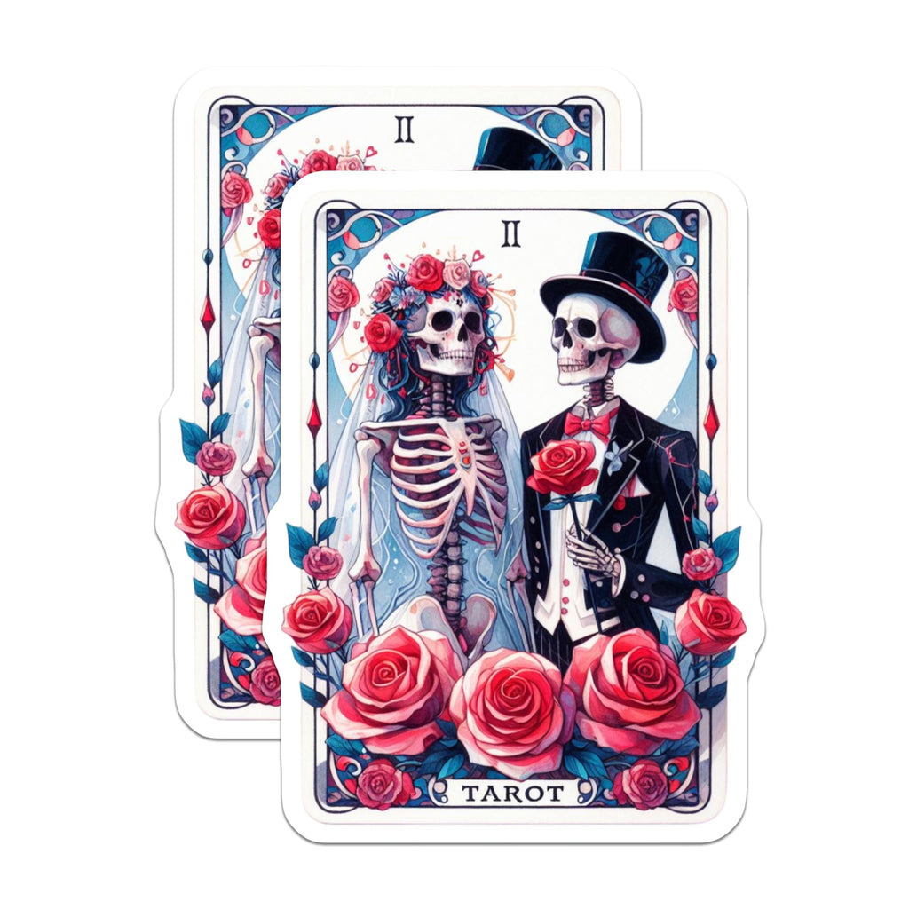 (2 Pack) Skeleton Wedding Magnets - Gothic Romance Tarot Card Art - Dia de Los Muertos Eternal Love Refrigerator Decor - 5 Inches On Longest Side - Thick Durable Magnet - Made in USA - MAG21652