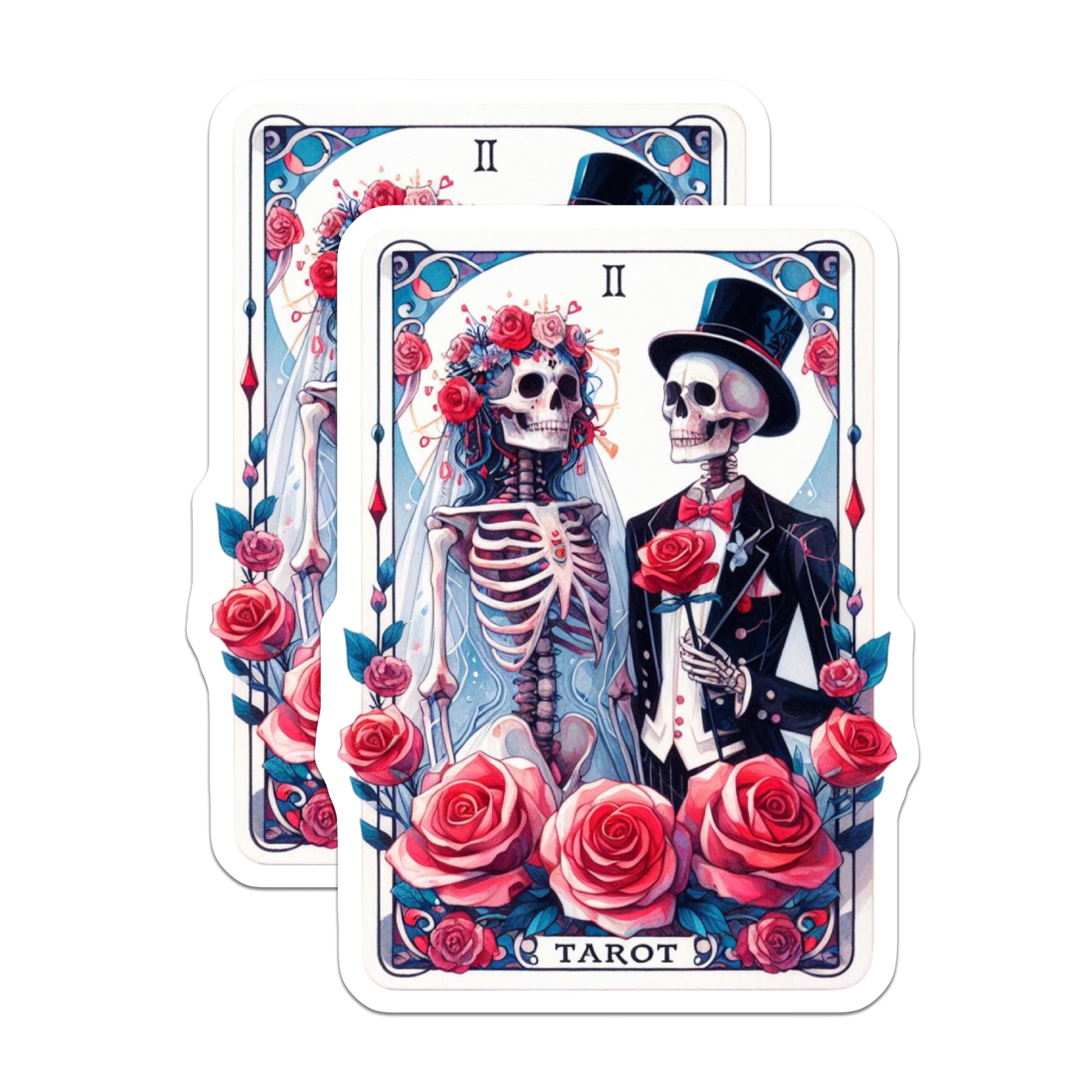 (2 Pack) Skeleton Wedding Magnets - Gothic Romance Tarot Card Art - Dia de Los Muertos Eternal Love Refrigerator Decor - 5 Inches On Longest Side - Thick Durable Magnet - Made in USA - MAG21652