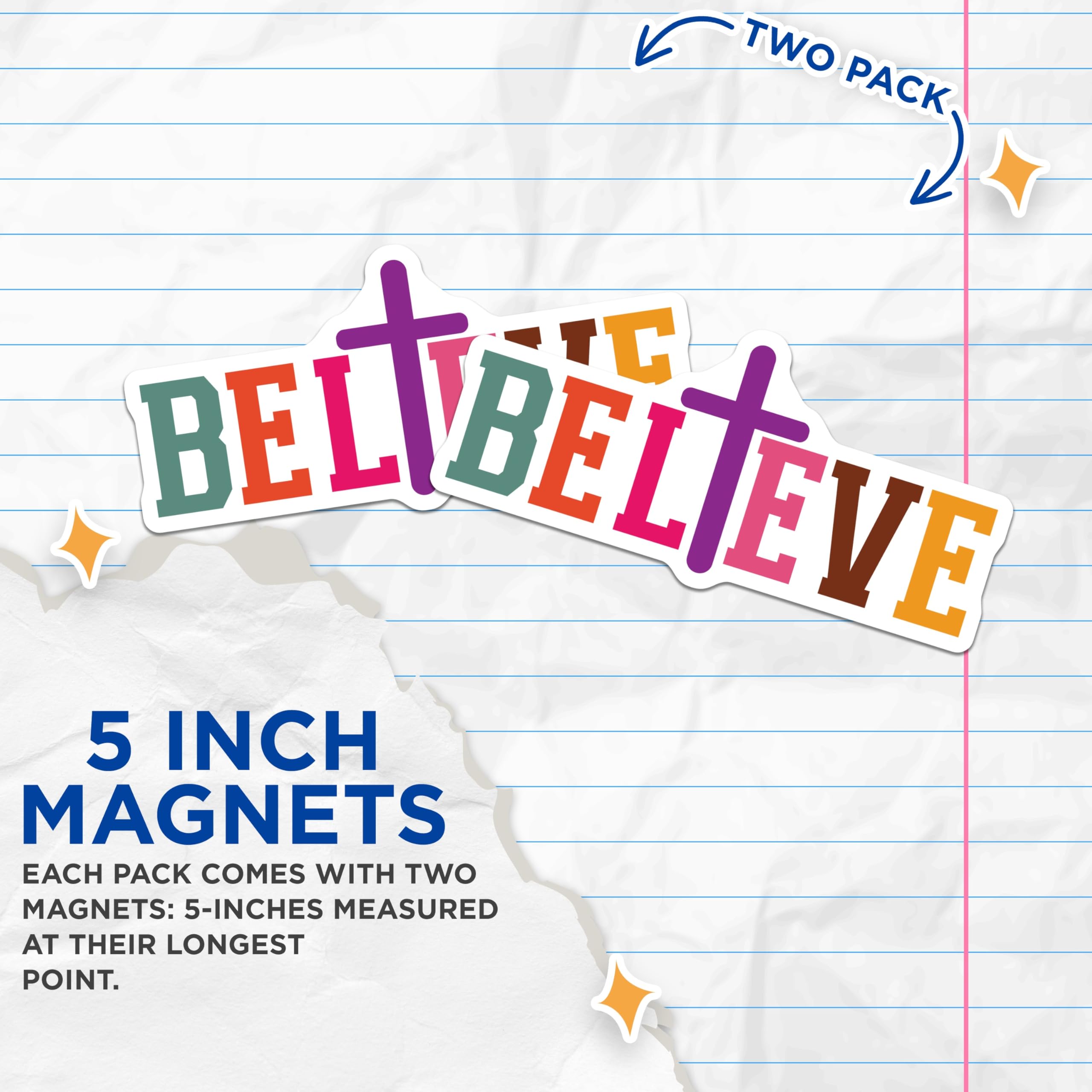 (2 Pack) Believe Cross Magnets - Christian Faith Decor - Inspirational Affirmation for Home - 5 Inches On Longest Side - Thick Durable Magnet - Made in USA - MAG30819