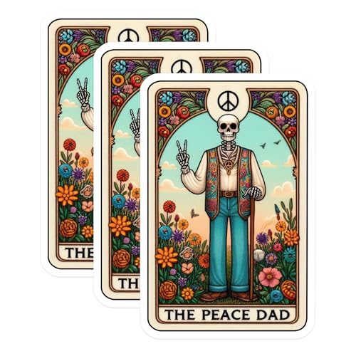 (3 Pack) Peace Dad Decals - Hippie Skeleton - Tarot Card Inspired Laptop Decals - 3 Inches On Longest Side - Easy Peel & Apply - Made in USA - 3MCS4240