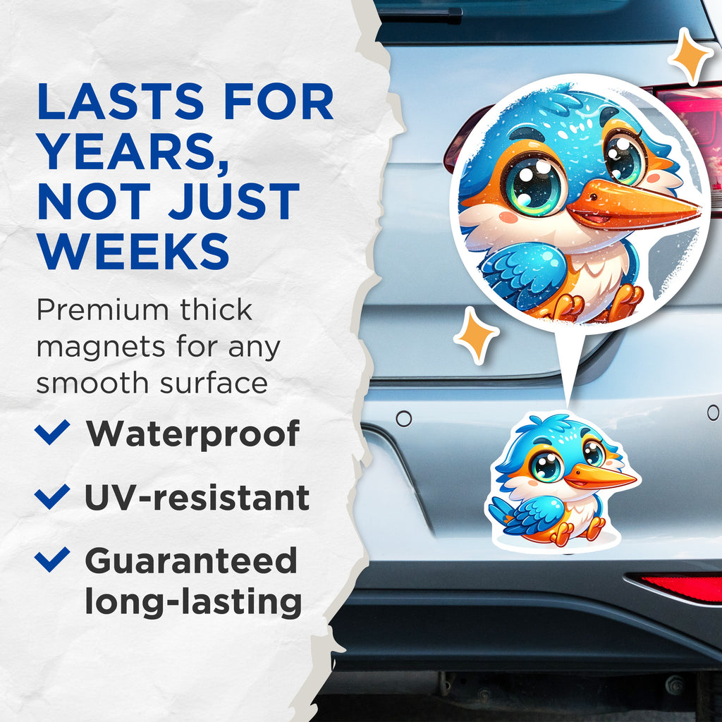 (2 Pack) Cute Kingfisher Bird Magnets - Kawaii Animal Fridge Decor - Adorable Bird Lover Item for Kids - 5 Inches On Longest Side - Thick Durable Magnet - Made in USA - MAG37527