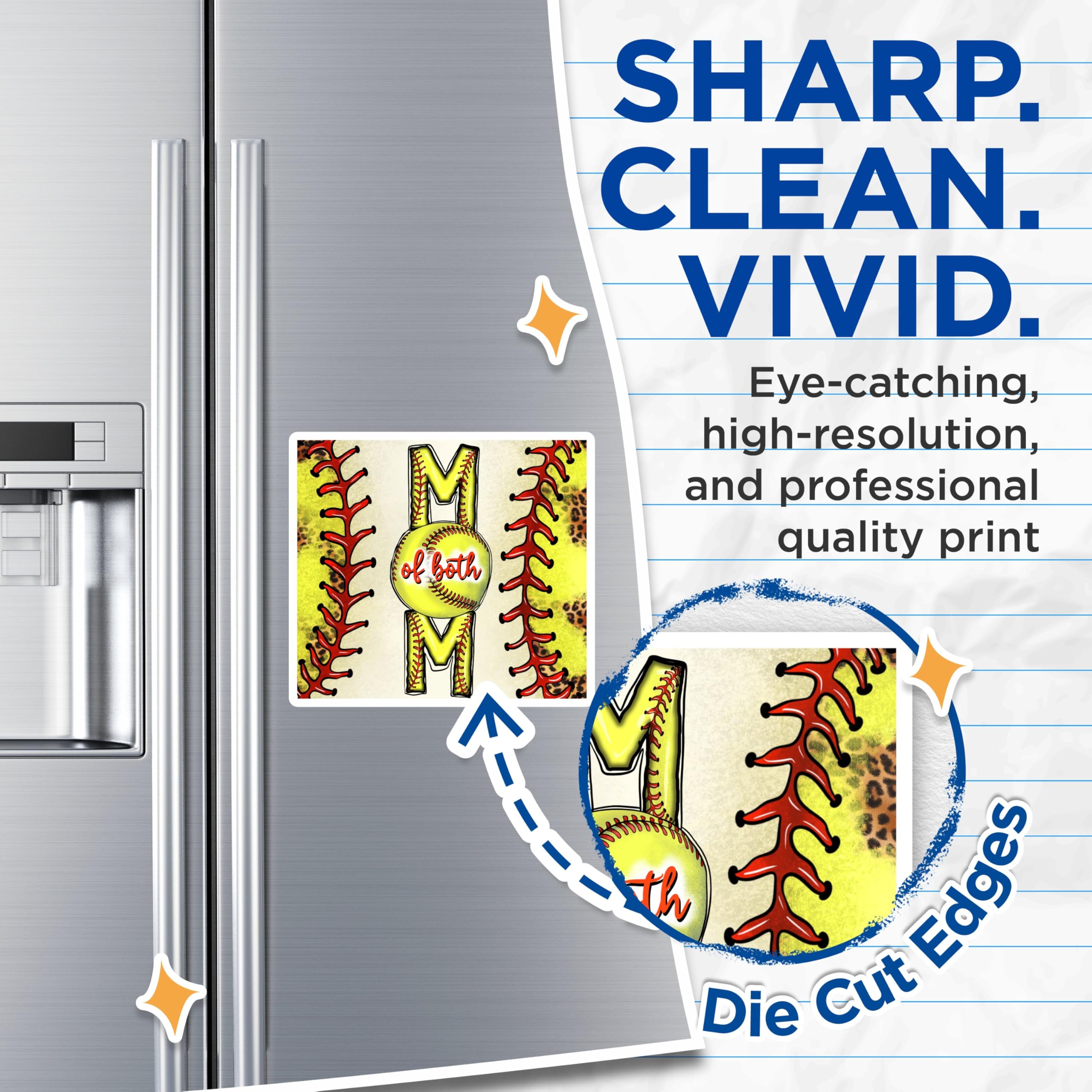 (2 Pack) Softball Baseball Mom Magnets - of Both Sports Mama - Game Day Refrigerator Decor - 5 Inches On Longest Side - Thick Durable Magnet - Made in USA - MAG29332