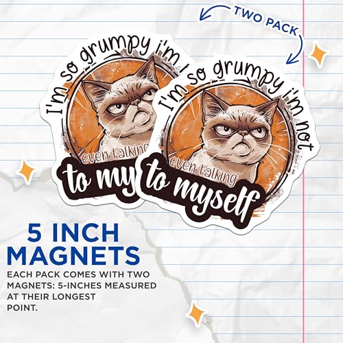 (2 Pack) Grumpy Cat Magnets - Funny Quote Magnets - Humorous Fridge Magnets for Office or Home - 5" On Longest Side - for Cars, Fridges, Toolboxes - Made in USA - MAG4337