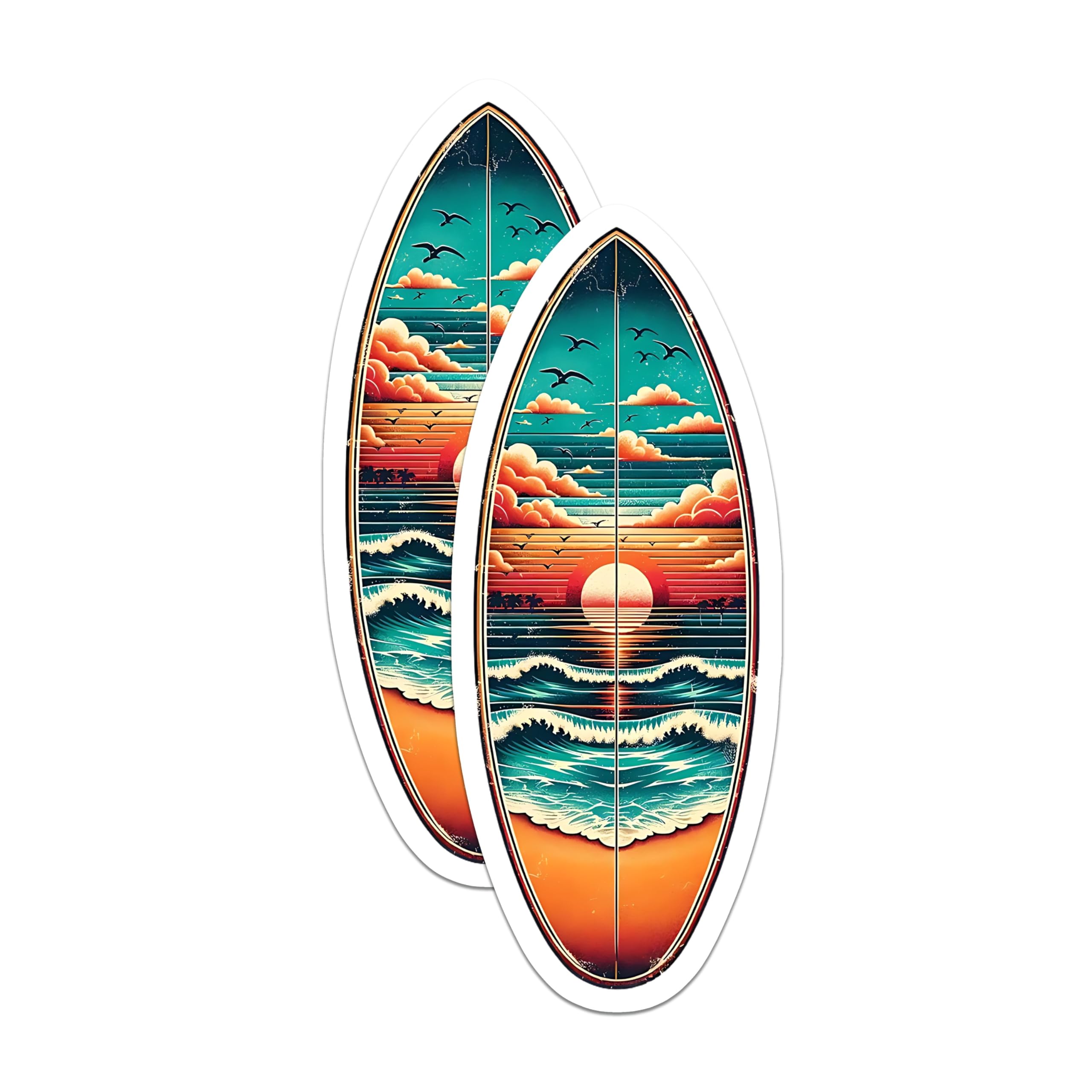 (2 Pack) Surfboard Art Magnets - Beach Sunset Design - Ocean Waves Coastal Fridge Magnets - 5" On Longest Side - Premium Magnet - for Cars, Refrigerators, Toolboxes, Lockers - Made in USA - MAG14474